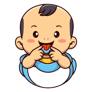 smiling baby boy teething with finger in mouth sticker