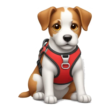 A dog with red harness sticker