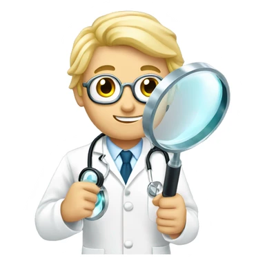 blonde doctor boy holding magnify glass in hands sticker