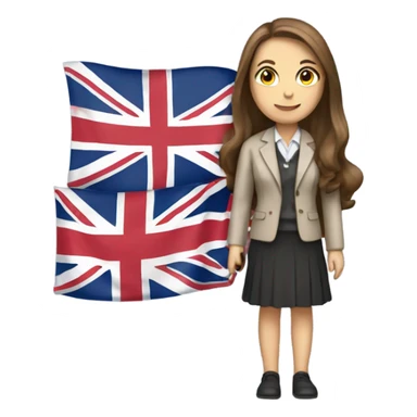 English teacher female with long brown hair and Britain flag sticker