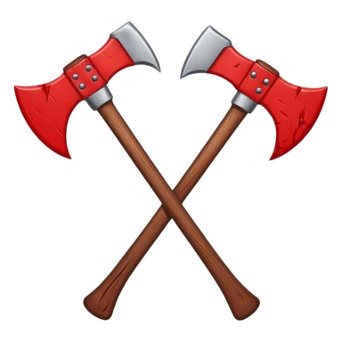 Crossed axes with blood, small cartoon emoji, no background sticker