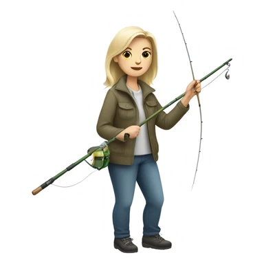 White Skin colored woman fishing, holding a fish and a fishing rod sticker