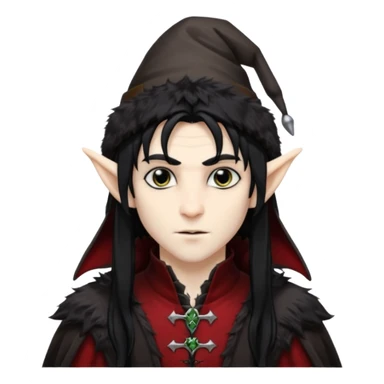 Male long hair vampire elf with furry hat sticker