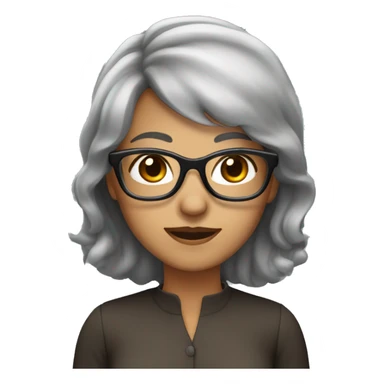 Lady with black and gray hair,  light brown eyes with brown glasses sticker