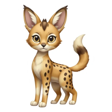 Big-eared big-eyed cute realistic animalistic feral digitigrade 4-legged anime-styled Meloetta-Caracal-Sergal-Serval-hybrid-fusion-creature-animal, full body sticker