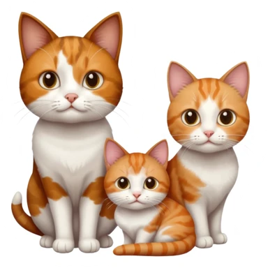 3 different coloured small cats including a dark brown tabby and white, and a patchy calico, and a ginger and white sticker