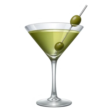 martini with 3 green khaki olives all at the same stick and same size . liquid should be a clear color.  sticker