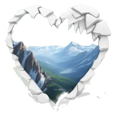 White broken heart Against the background of a snow-capped mountain sticker