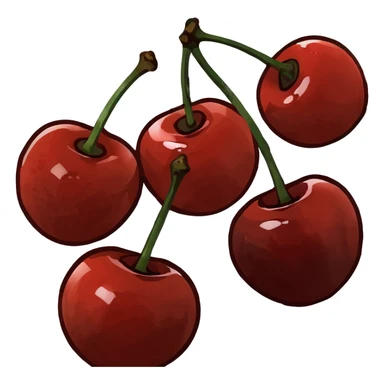 3D style pair of glossy red cherries with green stem sticker