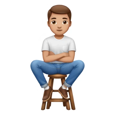 a person sitting on a stool with straight back turn in straight body putting their hands on legs. sticker