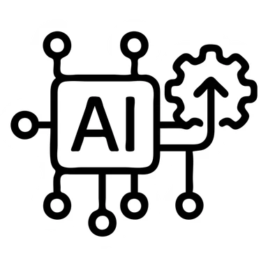 artificial intelligence, abstract AI interface with many connected nodes, representing productivity and efficiency, minimal icon sticker