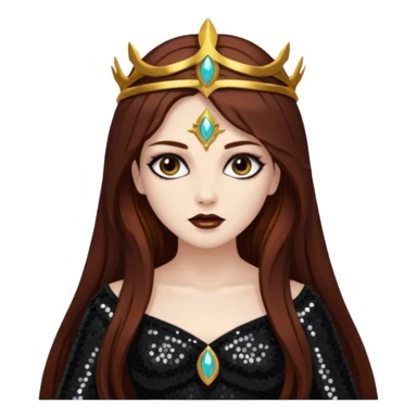Libera, Goddess of Death from Gods and Goddesses with long dark auburn hair, black sequin outfit sticker