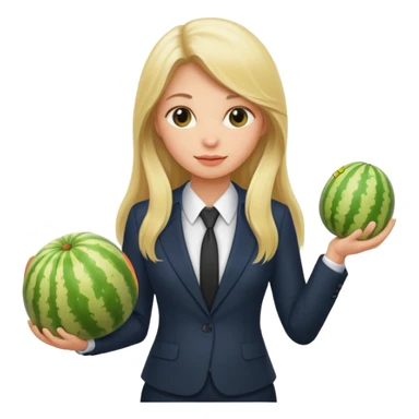 Blond girl with long hair in a suit holding melons sticker