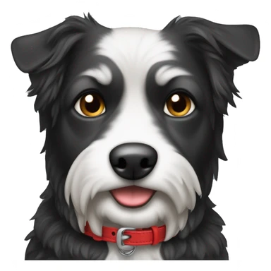 Schwarzer lockiger kleiner Hund mit rotem Halsband und weißen Augenbrauen und Füßen sticker