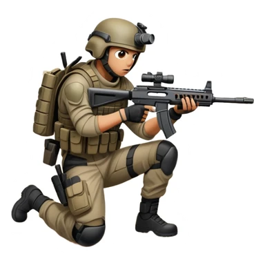 A skilled airsoft player in tactical gear, aiming a gun and shooting metal BBs in a desolate, ruined landscape. The setting is filled with broken walls and debris, creating a tense atmosphere of strategy and precision in a high-stakes tactical environment sticker