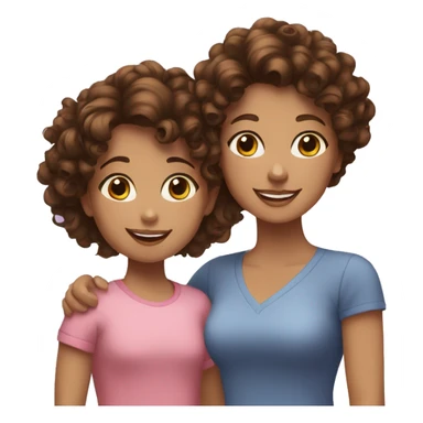 white curly brown hair mom and brown curly hair daughter with black eyes smiling sticker