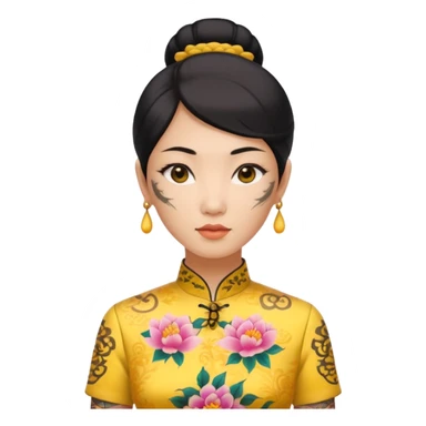 ancient woman with tatooed and yellow cheongsam sticker