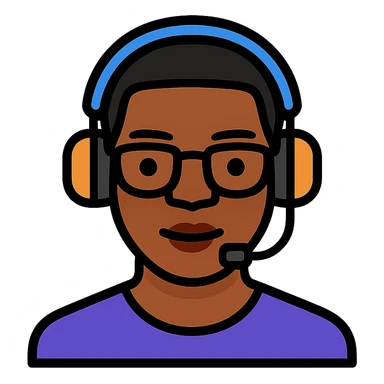 Add a headset to the young African man with eye glasses, keep the original style and transparent background. sticker