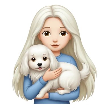A long-haired girl is holding a big white long-haired dog sticker