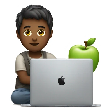boy working on his macbook with apple logo sticker