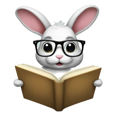 Bunny with glasses reading book sticker