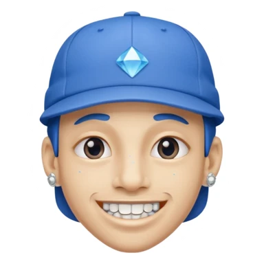 Wearing blue cap and nose diamond with braces on teeth sticker