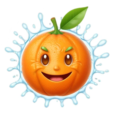 Juicy explosion mandarin emoji, bursting juice splash everywhere, exaggerated happy reaction, bright orange color, simple cartoon style, transparent background. sticker