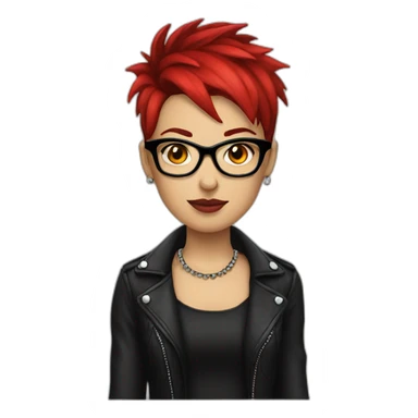 Female punk, glasses,Earrings, red and black short hair sticker