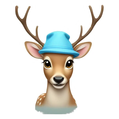 Small humanised deer with light blue hat smiling sticker