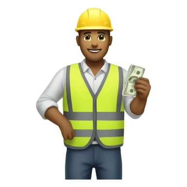 A construction worker wearing a vest giving money to another man in a suit.  The man on the left should have white skin and no hat.  sticker