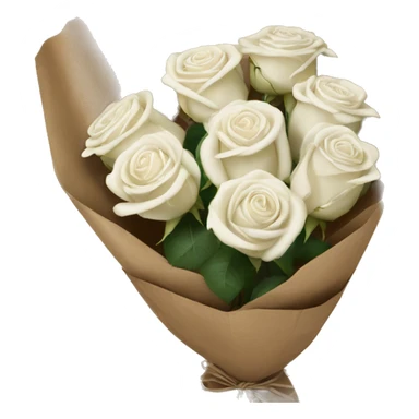 white roses bouquet in brown paper sticker
