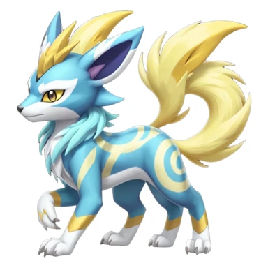 Feral Scaly Striking Slaying Badass Evil Handsome Lightning-patterned Zig-zagged buzzy fuzzy Meloetta-Renamon-Zeraora-Luxray-Cobalion-Suicune-Vernid-fusion-hybrid-creature, full body  sticker