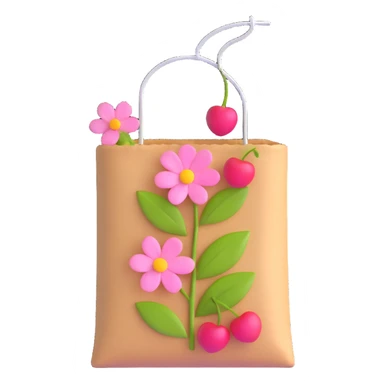 A tea bag with pink flowers and cherries sticker