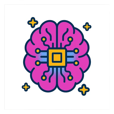 AI brain symbol, futuristic, glowing, no text sticker