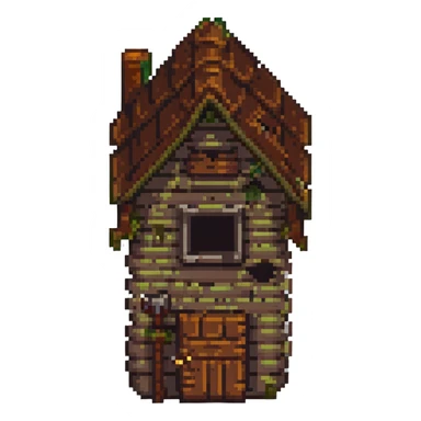 orc small cabin, pixel art style, green and brown details sticker