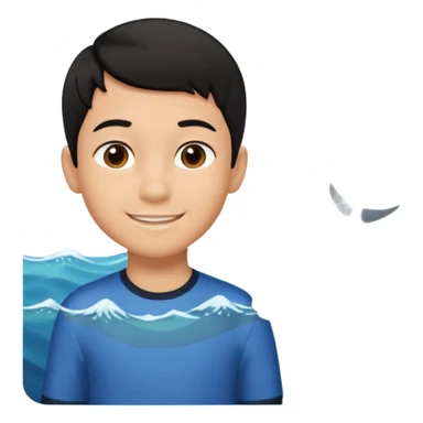 An Emoji of boy age in 10 with short black hair, who can be described by three words: perfectionist, air, ocean sticker