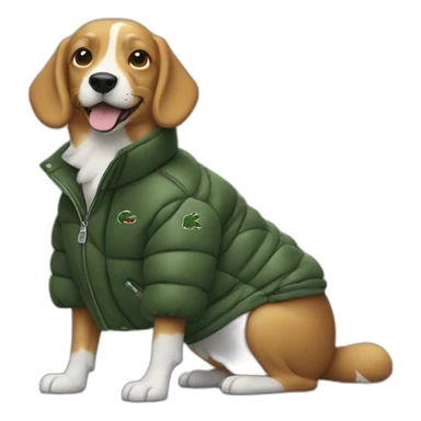 Dog with Lacoste puffer jacket sticker