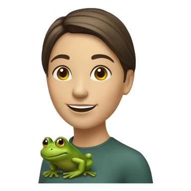 happy european brunette with short hair with frog on her  sticker
