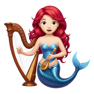 Singing Mermaid – Holding harp, red hair sticker