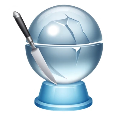 The knife is only visible from above, its tip showing from behind the ice ball. sticker