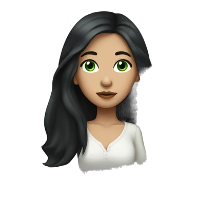 Girl with long black hair, big green eyes thin nose and thin lips  sticker