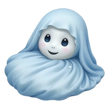 An adorable, peacefully floating sheet-like ghost in gentle pastel whites and blues, its soft, rounded form loosely draped, head resting with closed, serene sparkling eyes and a tiny, contented smile, simplified yet irresistibly charming, highly detailed, with a soft glowing outline that captures the essence of a sleepy, endearing spirit wrapped in cozy slumber! sticker