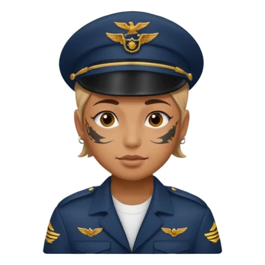 Young, wearing pilot uniform include hat, full tattoo on face sticker