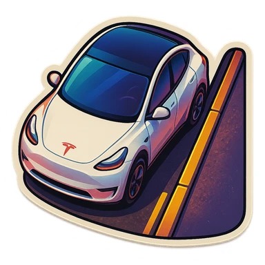 A Tesla Model Y parallel parking at a curb, from above sticker