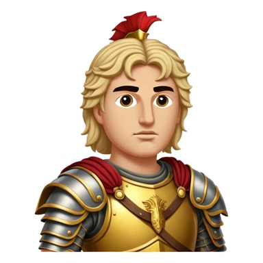 Cinematic Realistic Alexander the Great Portrait Emoji, depicted as a bold, charismatic ancient conqueror in regal armor with a commanding gaze, rendered with lifelike textures and dramatic heroic lighting that captures his legendary ambition. sticker