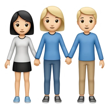 three stick figures holding hands, simple sticker