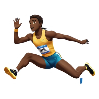 An icon of an athlete soaring over a hurdle, mid-jump, with a powerful form. The background features a vibrant stadium, with the track and hurdles in sharp focus, and a cheering crowd along the stands. The motion of the jump emphasizes speed and agility. Transparent background. sticker