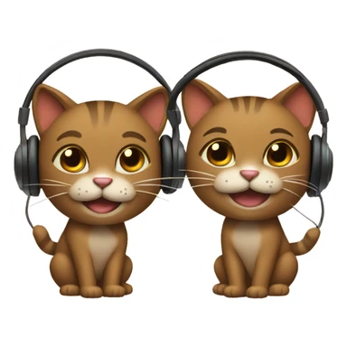 2 brown cool cats both smiling with headphones sticker