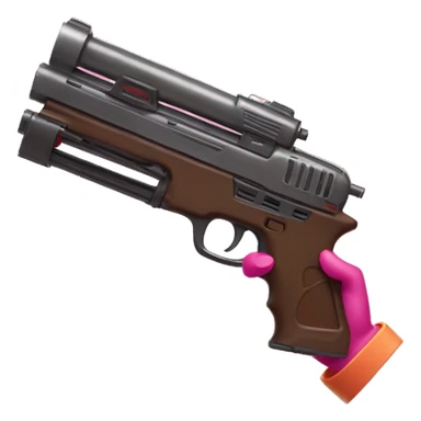 brown hand with pink nails holding large scary dark nerf gun sticker