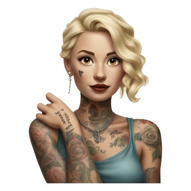 Blonde elegant women, her Body Covered with Tattoos, POINTING YOU with her ONE HAND , Hyper realistic sticker